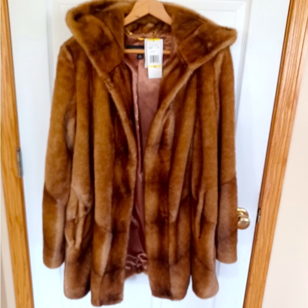 Faux fur mink hooded coat Jones NY M
